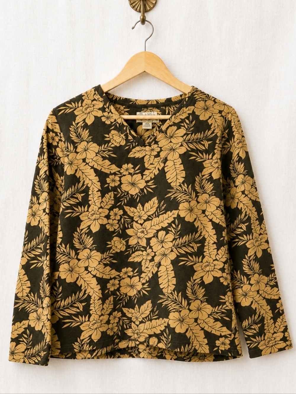 Havana Jack’s Tropical Floral Knit Top Medium Brown Tan Cotton Stretch